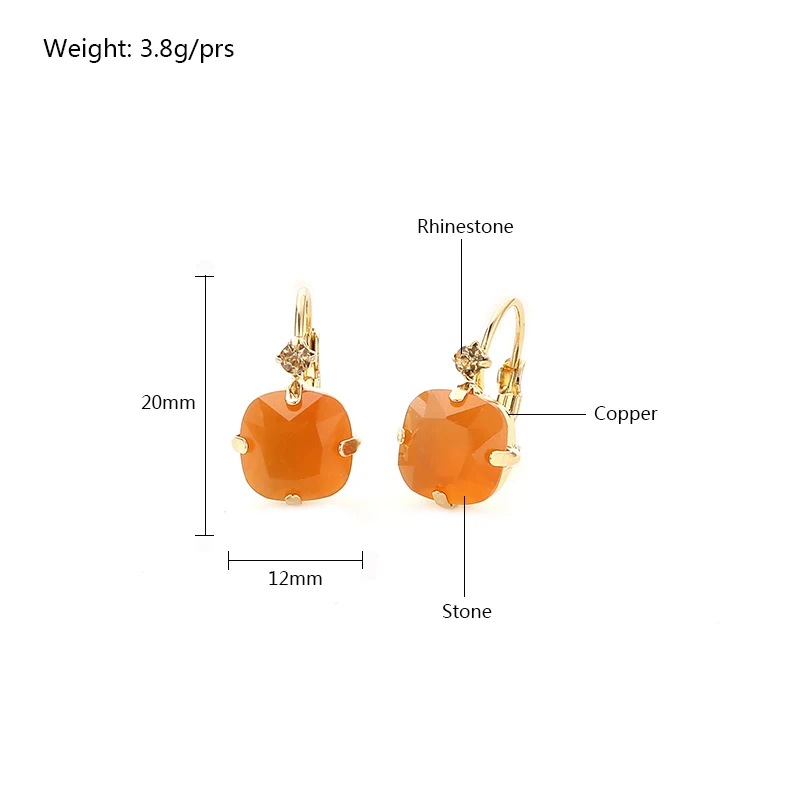 Classic Luxury Jewelry Cute Women Gift Fat Square Multi Color Section Stone Clip Claw Rhinestone French Clip Charm Gold Earrings image 6