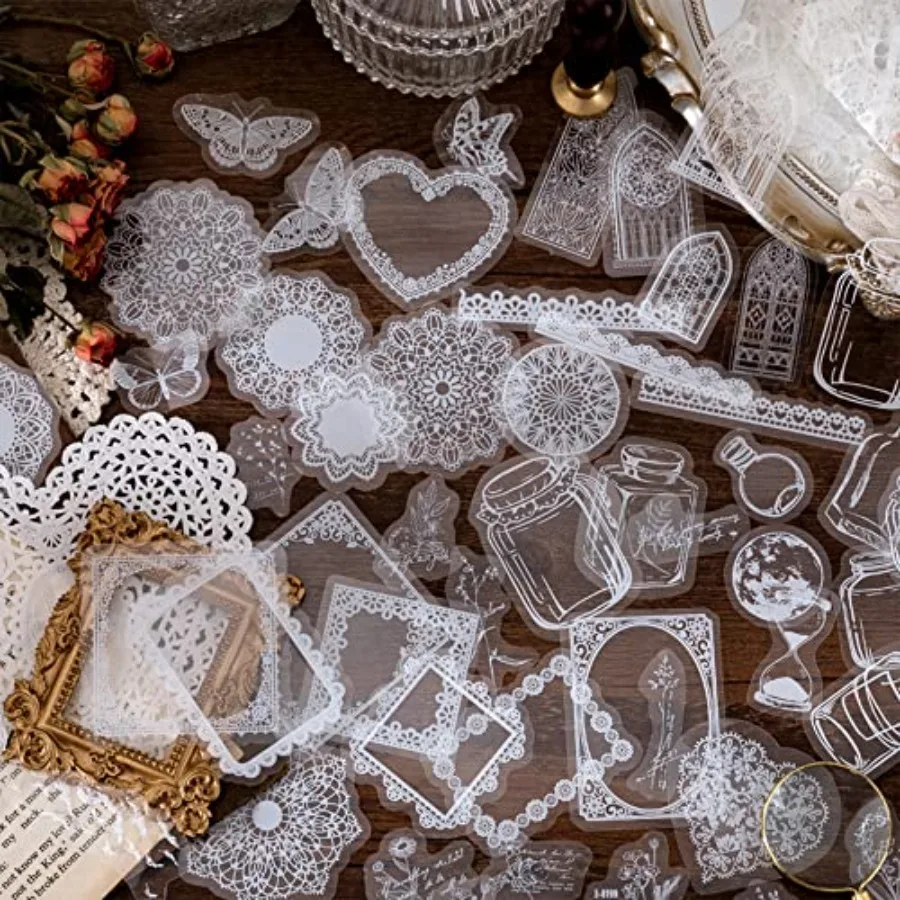 

180 PCS Transparent Lace Stickers PET Transparent Photo Frame Decorative Stickers for Scrapbooking DIY Decoration Making Notebo