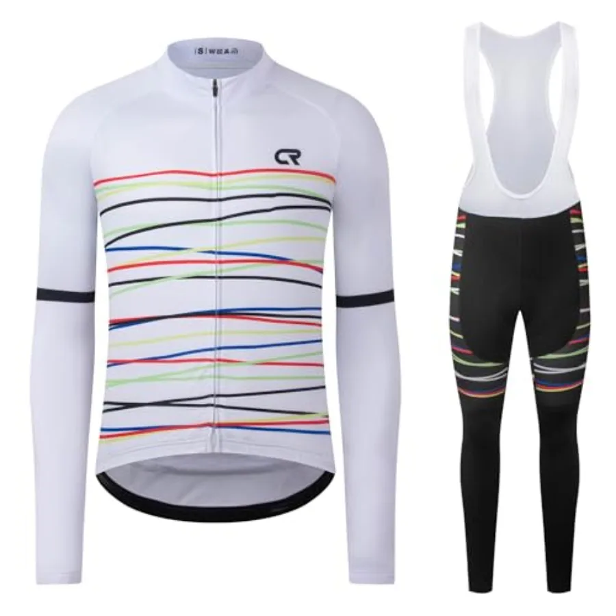 

Coconut Ropamo CR Men's Cycling Clothing Set Long Sleeve Cycling Jersey Zipper Pocket Bike Outfit Cycling Bib Pants 3D Padded