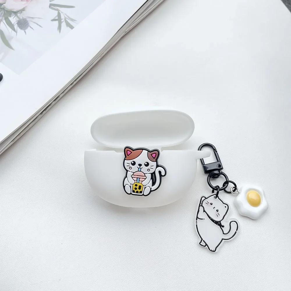 For 1MORE EVO /Neo /Q20/Q30/EC305/Pistonbuds Pro /ComfoBuds MINI Cute Cat for 1MORE TWS Q20 Silicone Earphone Case with Keychain