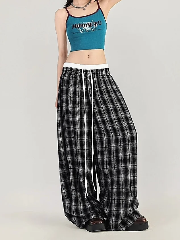 

American Retro Design Versatile Cheered Pants Loose Wide Leg Casual Jazz Dance Women's Men's Patchwork Double Waist Head