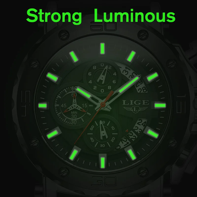 LIGE New Man Watch Fashion Calendar Military Sport Quartz Wristwatches Waterproof Luminous Chronograph Watch Mens Reloj Hombre