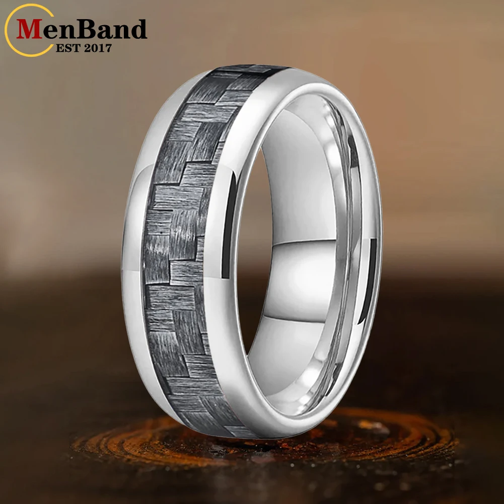 

MenBand 4/6/8mm Tungsten Ring for Men Women Engagement Wedding Band Grey Carbon Fiber Inlay Dome polishing Comfort Fit