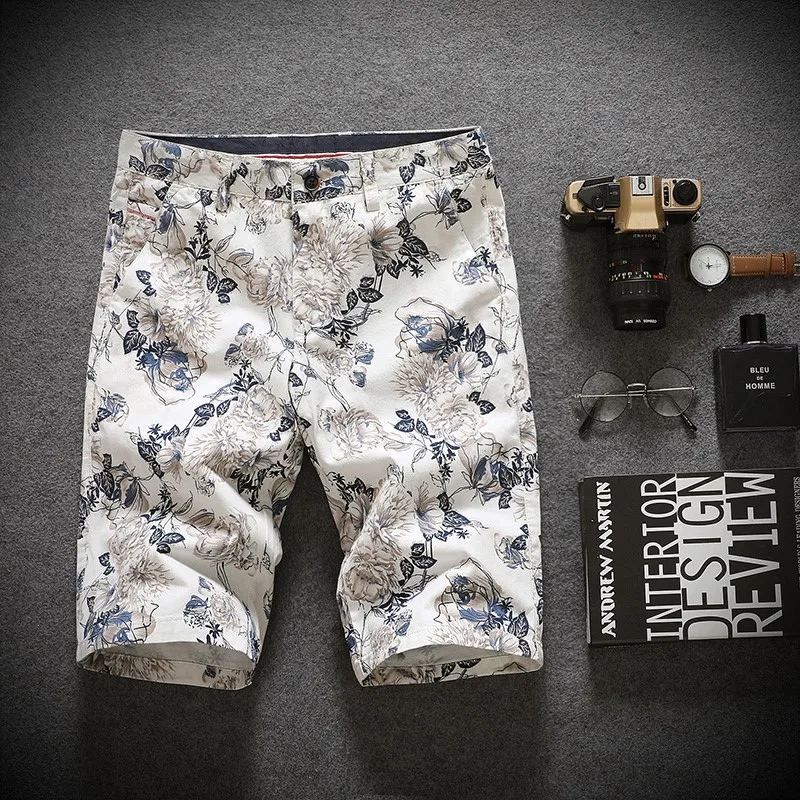 

Men's Five-Quarter Casual Shorts Summer Fashion Beachwear Straight Leg Cotton Blend Elastic Waist Printed Urban Style Shorts