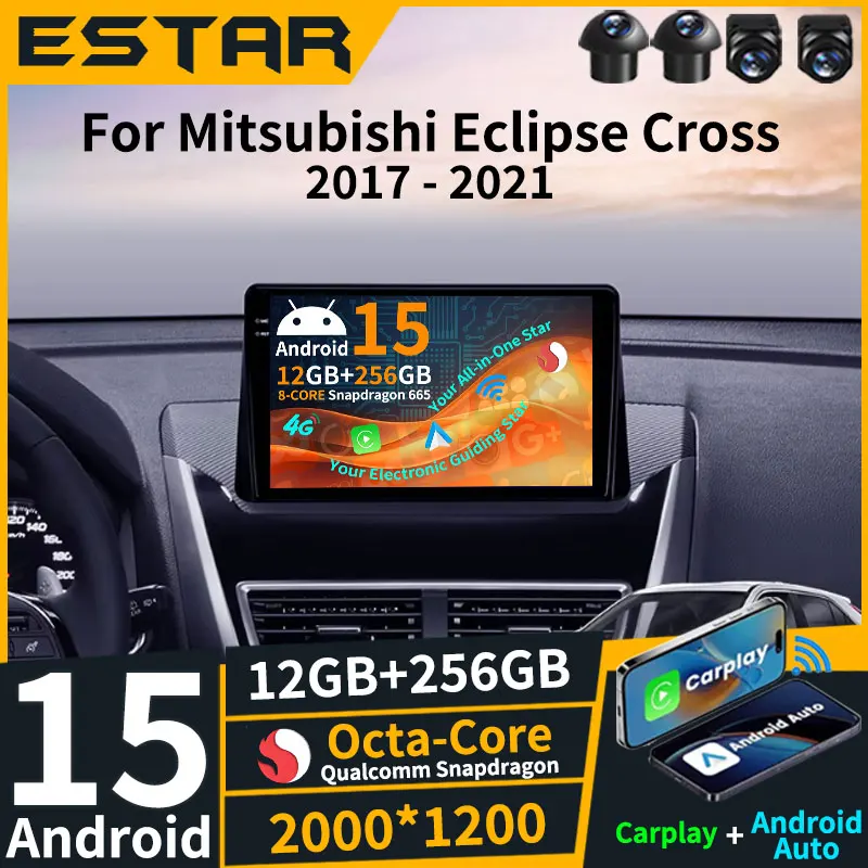 Wireless Carplay Android 15 For Mitsubishi Eclipse Cross 2017 - 2021 BT Multimedia QLED 4G LTE 360 Camera WIFI DSP Stereo GPS