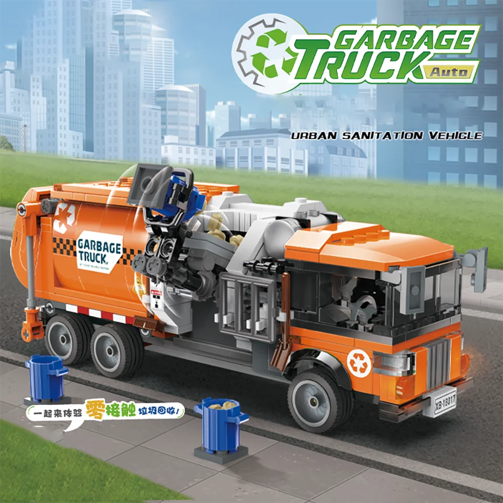 

550PCS Sanitation Environmentally Vehicle Garbage Truck Set Building Blocks Model Kit High-Tech City Truck Series Bricks Toys
