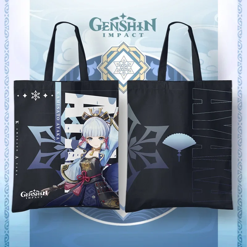 Game Game Impact Inazuma Canvas Bag Anime Yoimiya Ayaka Kirara Kazuha Venti Raiden Shogun Shoulder Bag Reusable Shopping Bag