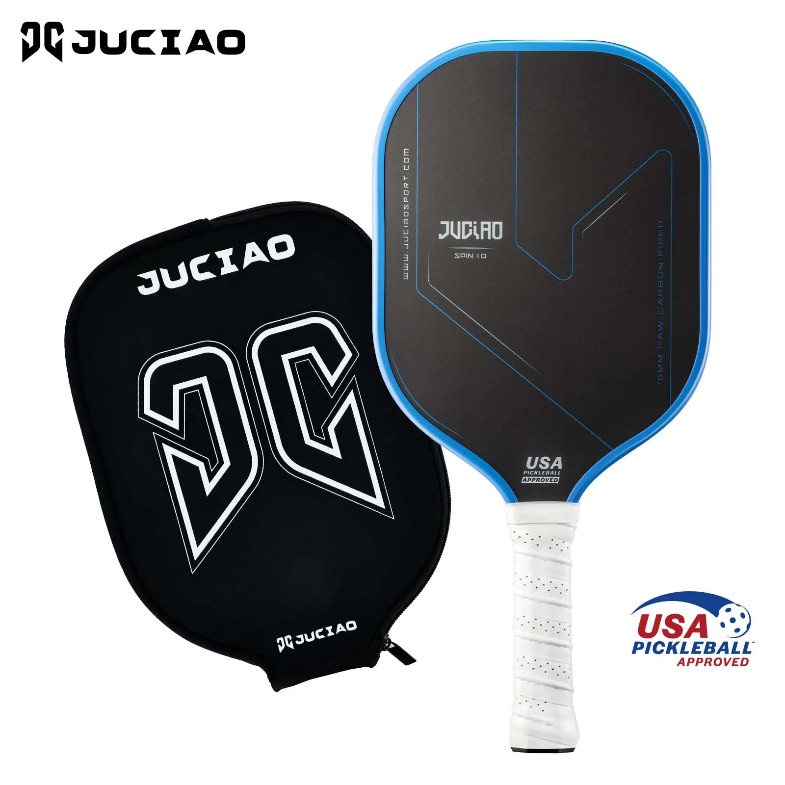 

JUCIAO USAPA Approved Thermoformed Unibody T700 Raw Carbon Fiber Pickleball Paddle Spin Textured Surface With Foam Edge