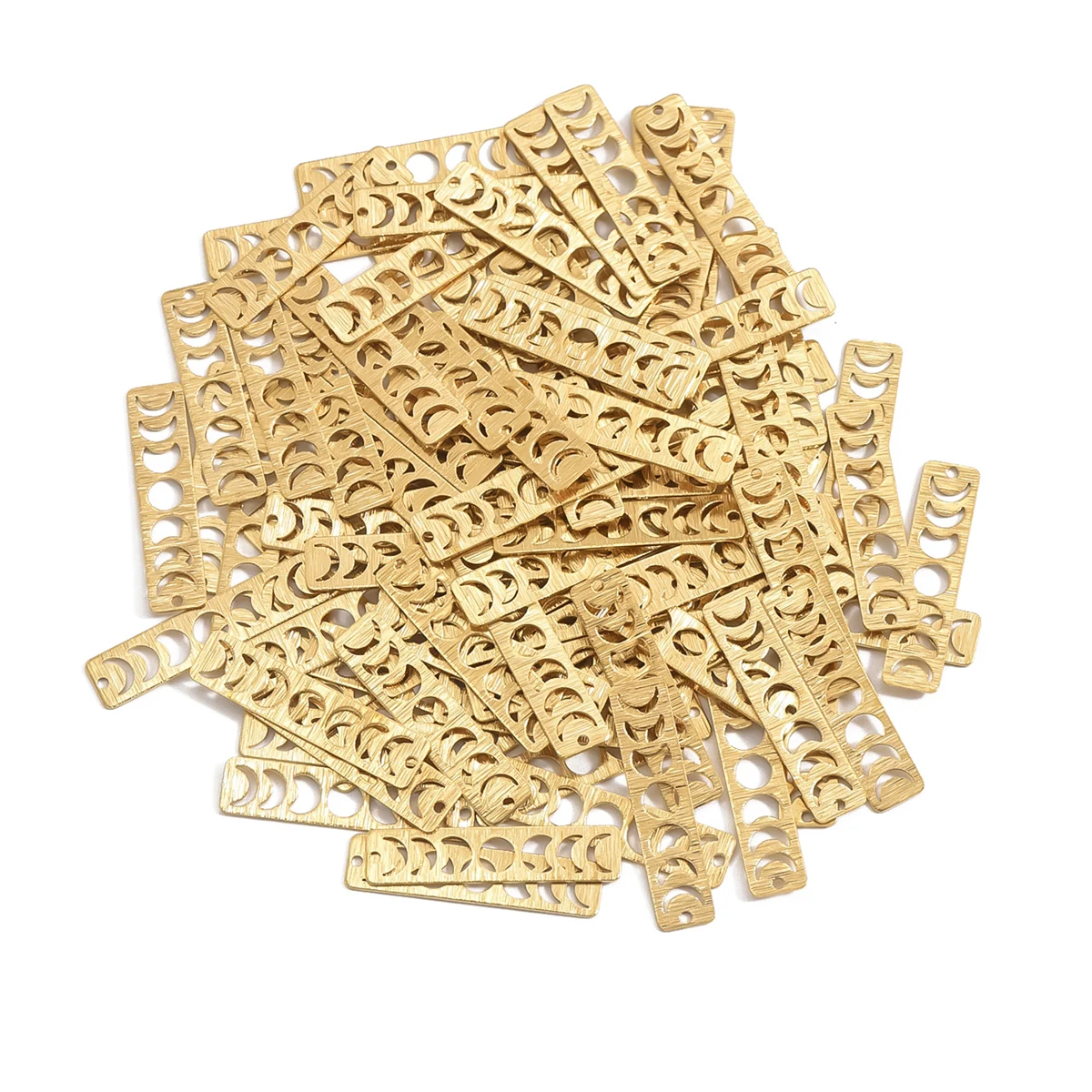 10pcs original brass wire drawing single hole hollowed out moon geometric rectangle for making earring necklace components image 2