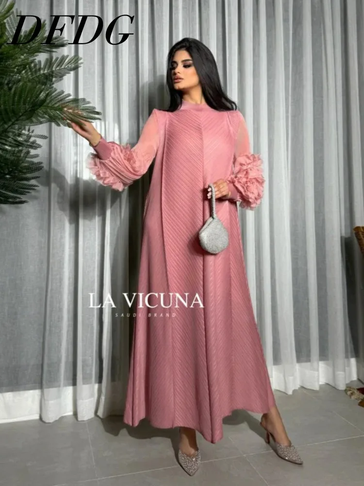 

DFDG Women's Spring Summer Mandarin Collar Flower Mesh Sleeve Oversized Dress Elegant Casual 2026 Trendy Feminine Fashion Dress