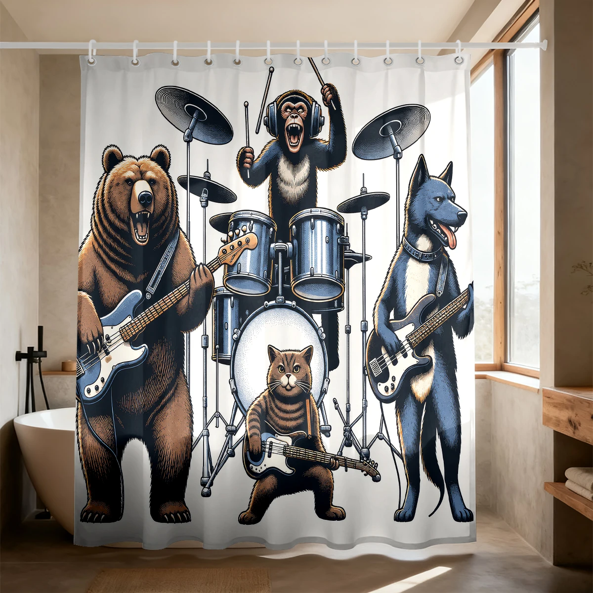 1PC Animal Rock Band Printed Shower Curtain Partition Hook Door Curtain Home Fashion Curtain Decoration