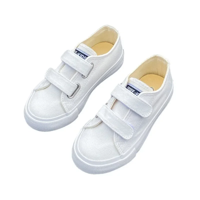 

Весенне-осенняя модная повседневная обувь для девочек и студентов на мягкой подошве, детская парусиновая обувь на липучке для мальчиков, нейтральная однотонная обувь на толстой подошве