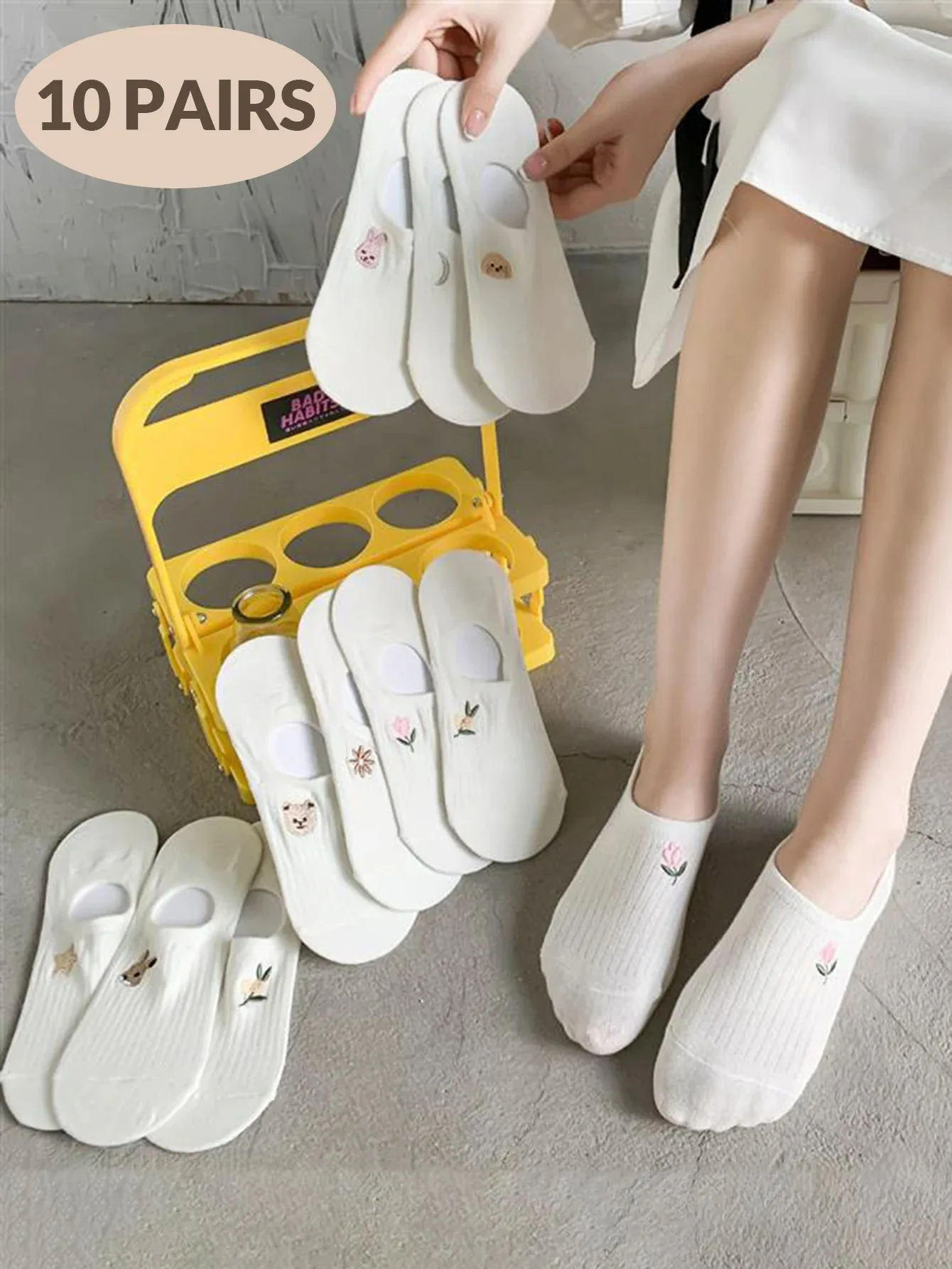 

10Pairs Women's Non-slip Invisible Socks Shallow Mouthed Boat Socks Female Soft Sock Breathable Short Sock