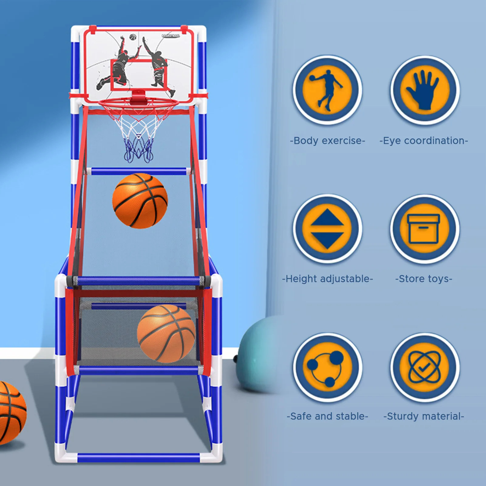 Conjunto de jogo de basquete infantil, cesta de basquete para ambientes internos e externos com 4 bolas, ajuste de altura de 88cm a 140cm, treinamento de basquete