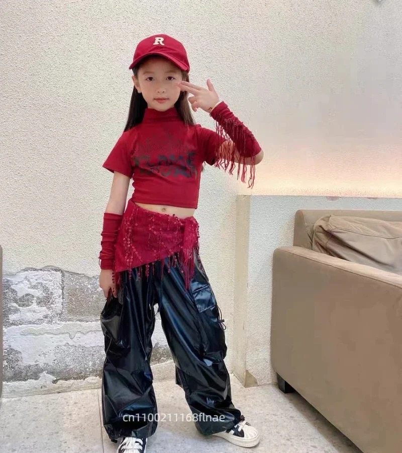 

Костюмы для джазовых танцев для девочек, детская одежда для джазовых тренировок, топы с кисточками, детские костюмы для уличных танцев