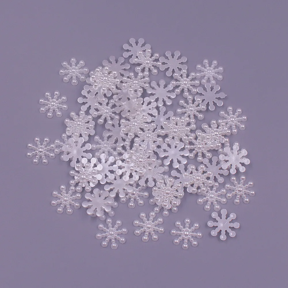 100 sztuk 15MM biały/Ivory Pearl koraliki Snowflake Flatbacks upiększeń DIY telefon ozdoby świąteczne Scrapbooking rzemiosło