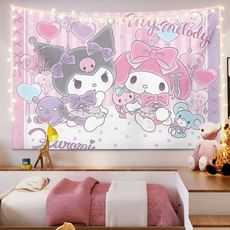 

Tapestry Kawaii Sanrio Hello Kitty My Melody Cinnamoroll Kuromi Cartoon Cute Hanging Wall Children Girl Living Room Decor