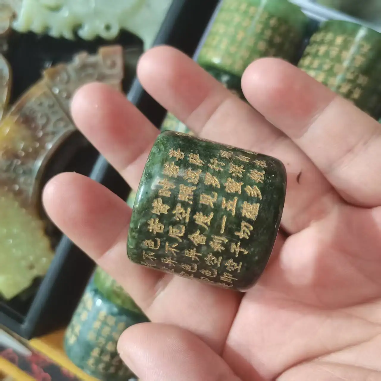 Natural Jade Ring  Natural Stone Write The Prajna Paramita Sutra New Design Fengshui ring Free Shipping