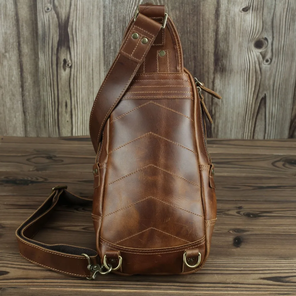 

New Leather Men's Chest Large Capacity Top Layer Cowhide Simple Versatile Fashion Vintage Crazy Horse Leather Men's Bag in Stock