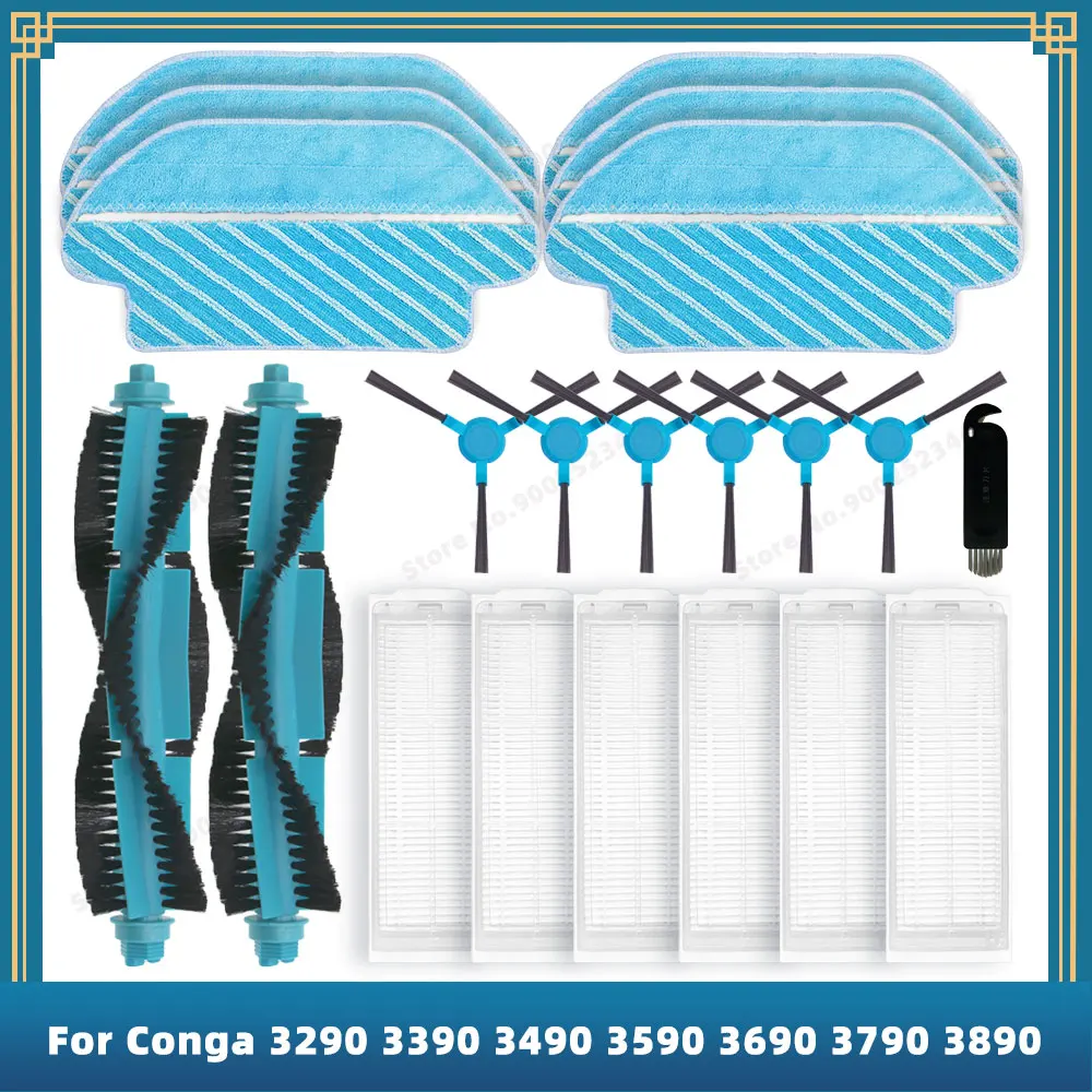 Cepillo lateral principal para Cecotec Conga, filtro Hepa, trapo para mopa, Compatible con 3290, 3390, 3490, 3590, 3690, 3790, 3890