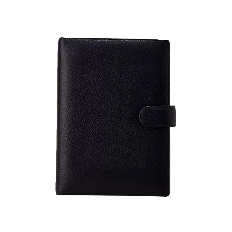 Black Red Genuine Leather A5 Size Ring Planner Cowhide 6-hole Rings  Notebook with  silver Rings Retro Organizer Diary Notepad