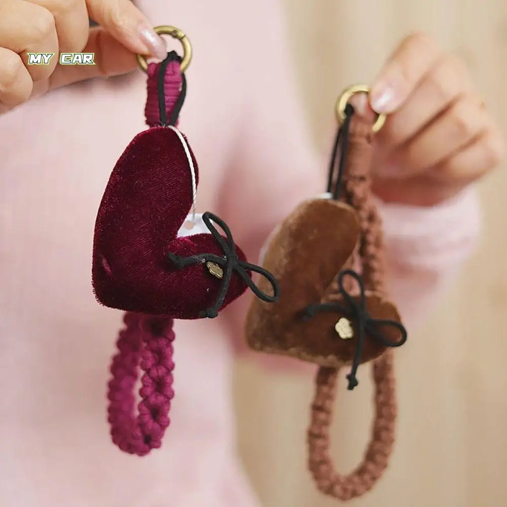 

Cute Hand Weaving Braided Keychain Heart Shape Purse Decoration Car Keychain Accessories Plush Bag Charms Women