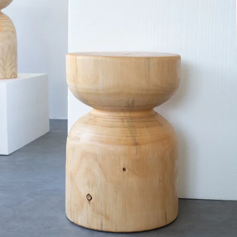 Solid Pine Wood Home Coffee Table Stool Short Stump Wabi-Sabi Style Homestay Furniture Creative Wood Decoration