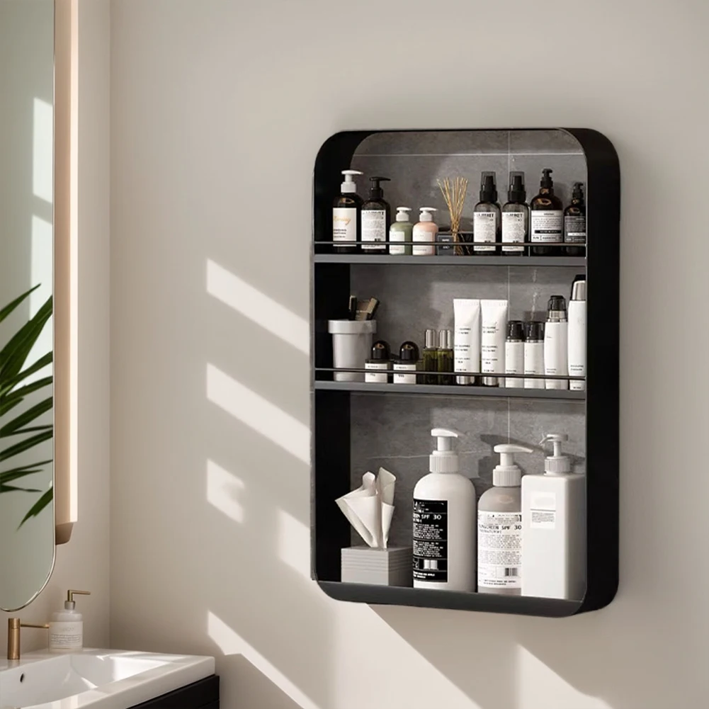 Wall-Mounted Bathroom Shelf No Drilling 2 Layers Shelves Cosmetic Storage Rack Kitchen Seasoning Bottle Racks Closet Organizer