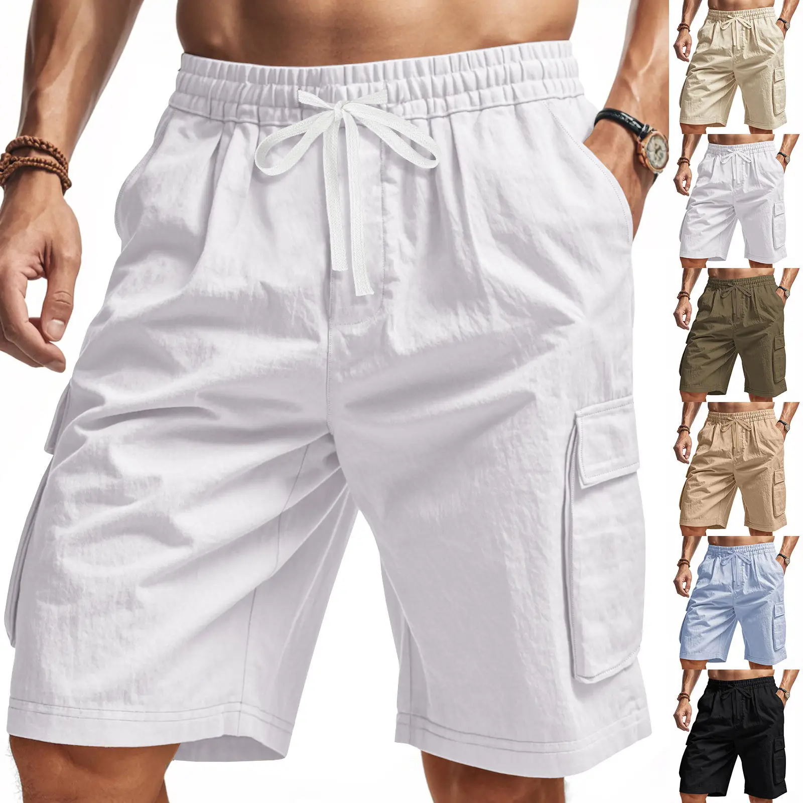 

Tactical Men's Casual Sports Beach Shorts Multi-Pocket Design Slightly Elastic Five-Quarter Length Street Style Summer Shorts