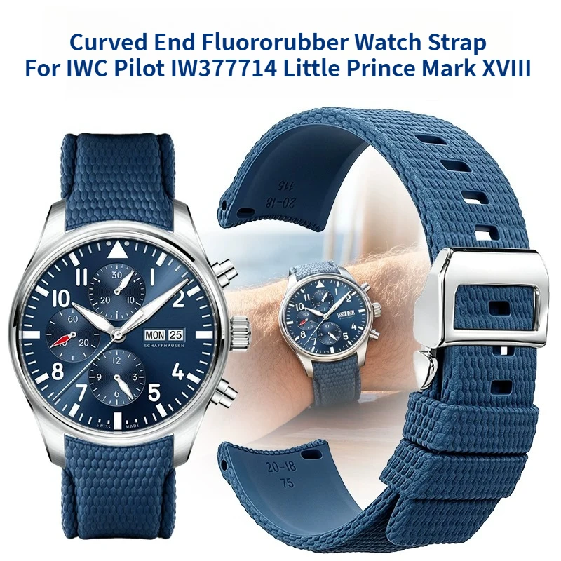 Men Curved End Curved Body Fluororubber Watch Strap Replacement Band for IWC Pilot IW377714 Little Prince Chronograph Mark XVIII