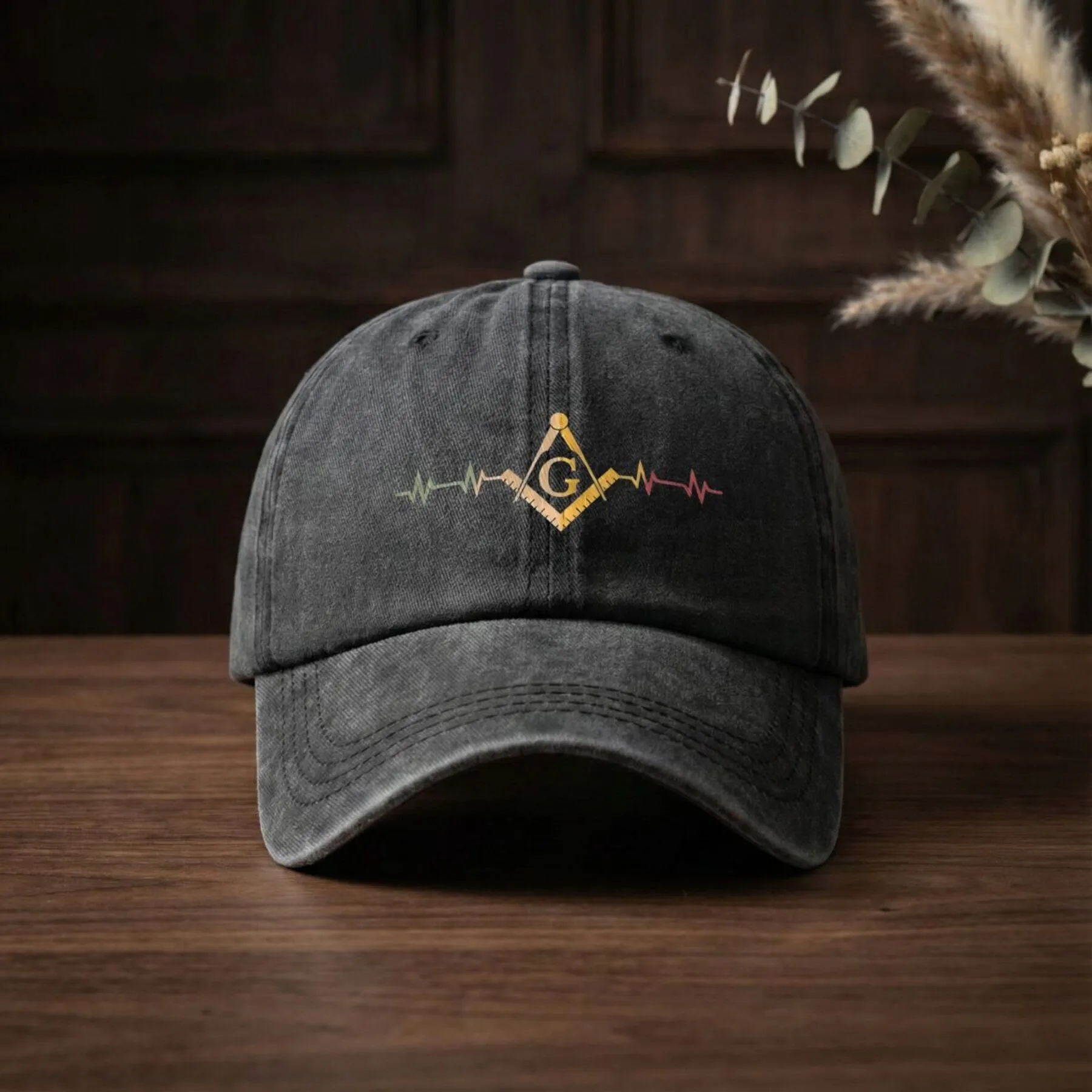 Freemason-Square-Compass-Heartbeat-Graphic-Baseball-Cap-Unisex-Soft-Cotton-Washed-Denim-Hat-for-Outdoor-Sports