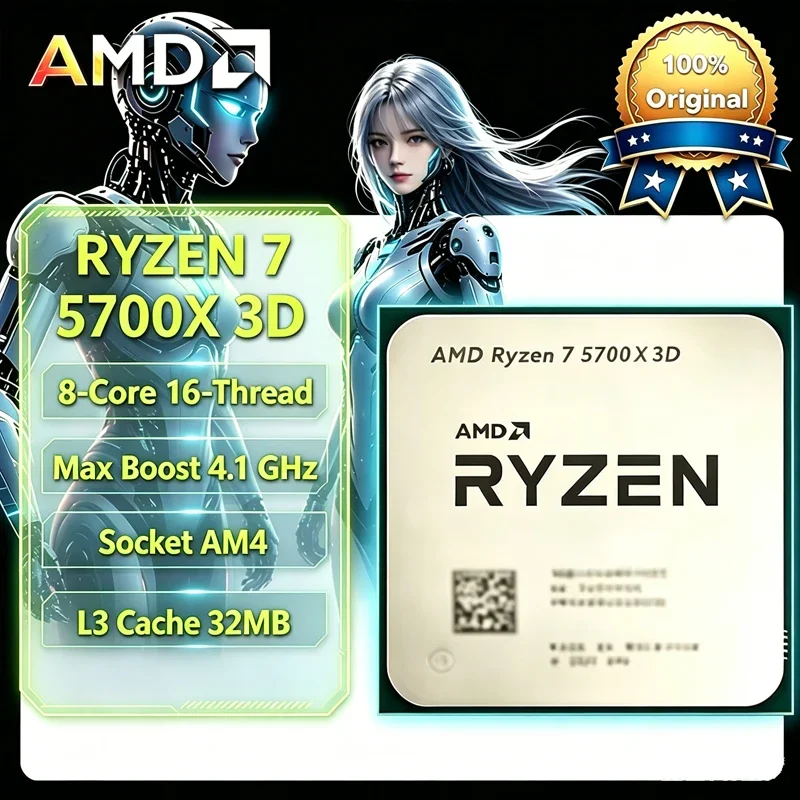 

AMD Ryzen 7 R7 5700X3D Bulk CPU for X570 B550 8-Cores 16-Threads 3GHz Up to 4.1GHz 105W AM4 CPU DDR4 Ryzen 5000 Series Processor