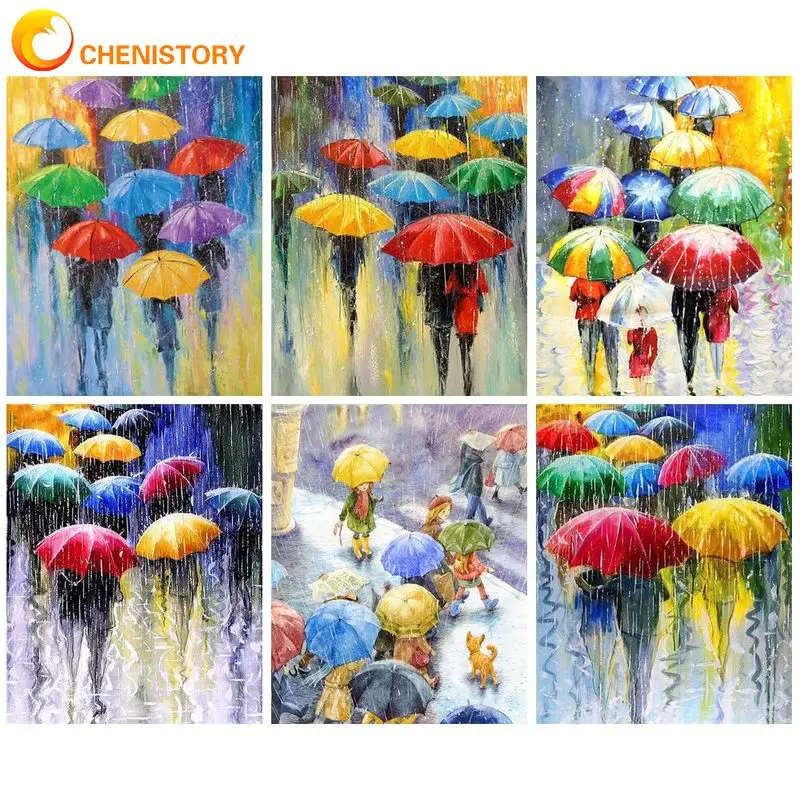 CHENISTORY DIY Painting By Numbers Raining Scene Coloring On Numbers For Adults On Canvas Diy Crafts Wall Decors Figures Artwork