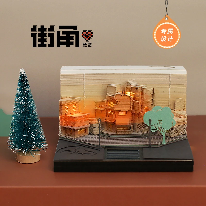 

Creative Holiday Gift Art Paper Carving Street Corner Building Model Paper Crafts Miniature World 3D Memo