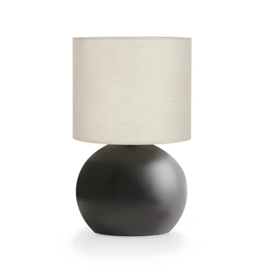 

Modern Small Table Lamp with Cotton Linen Shade, 10.4-inch LED Desk Light, One-Button Switch for Bedroom, Living Room, Nightsta