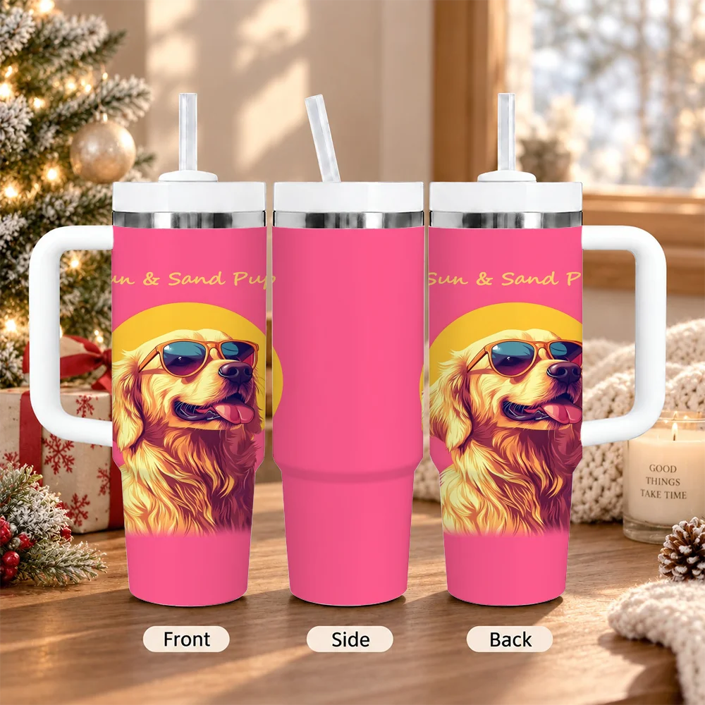 Golden Retriever Sunglasses 40oz Tumbler with Handle Straw Funny Dog Insulated Travel Cup Gift for Dog Lovers Vacuum Flasks