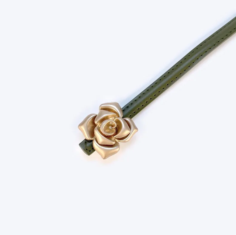 1,0 cm Neue Einzigartige Rose Echtes Leder Gold Gürtel Frauen Mode Rindsleder Blume Dünne Gürtel Weibliche Jeans Kleid Bund – Detail 5