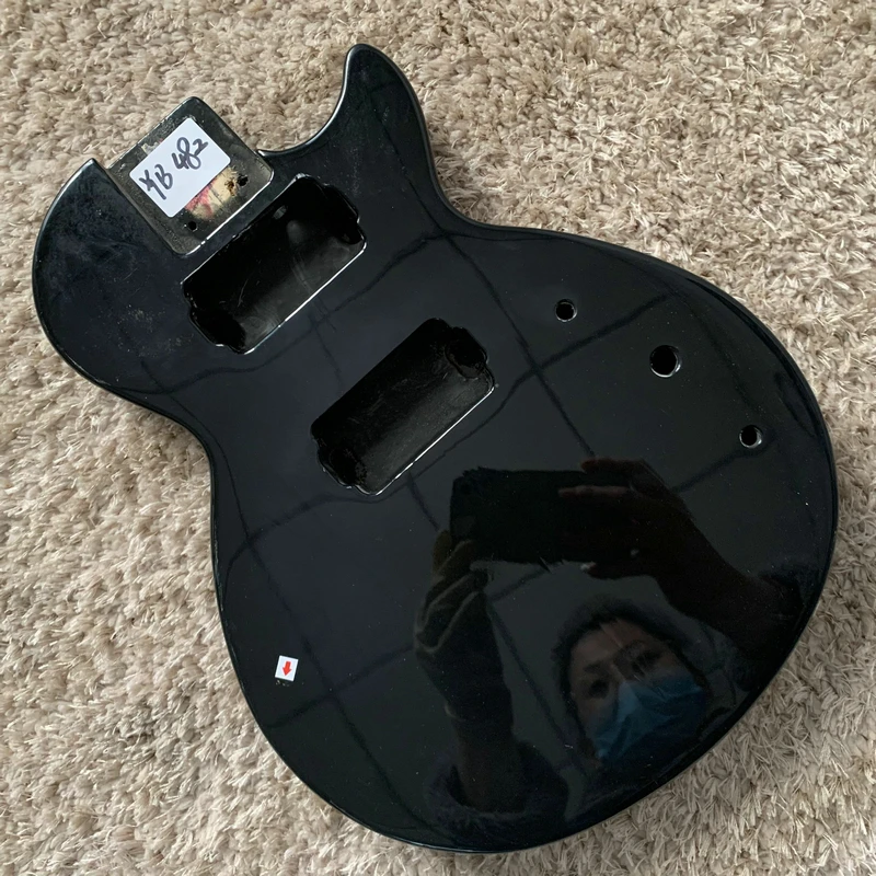 Special Sales Mini Electric Guitar Flat LP Guitar Body Scratch  Solid Basswood  Bolt-on Black Color YB482