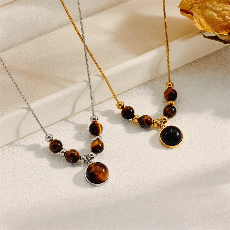 Maillard X Series Tiger Eye Stone Beads Necklace Luxury Niche Design Alloy Versatile Clavicle Chain Neck for Women Gift