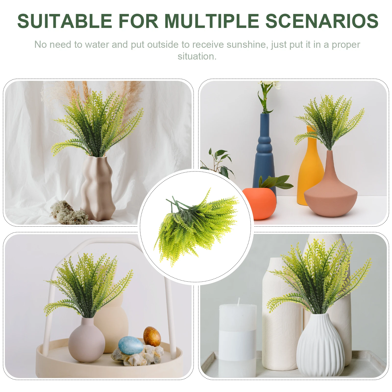 

5 pcs Green Artificial Ferns Wall Decor Office Wedding Party Plastic Plants Forever Clean No