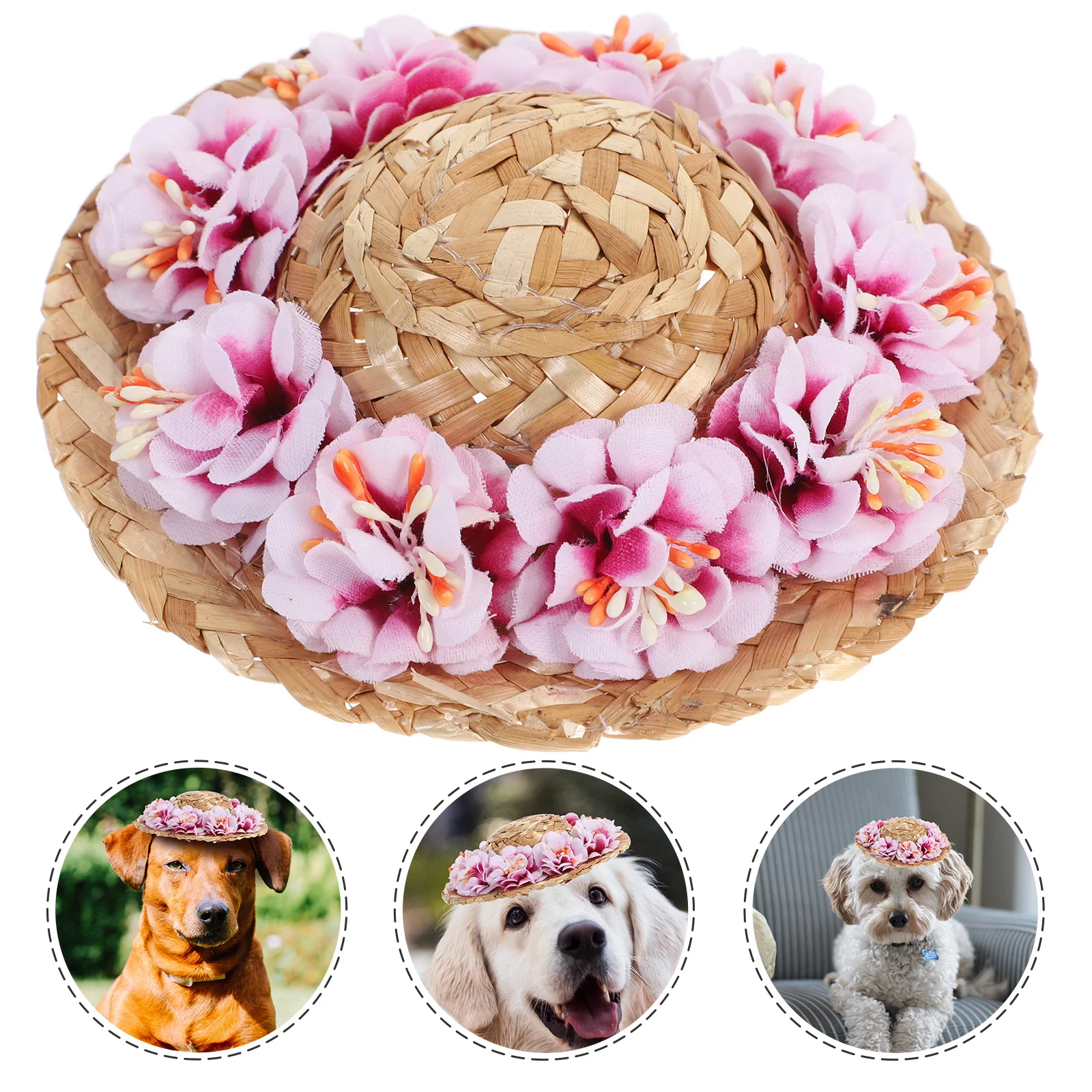 

Pet Flower Dog Spring Summer Woven Costume Accessory Size S (Pink Flower, Random Style of the Drawstr
