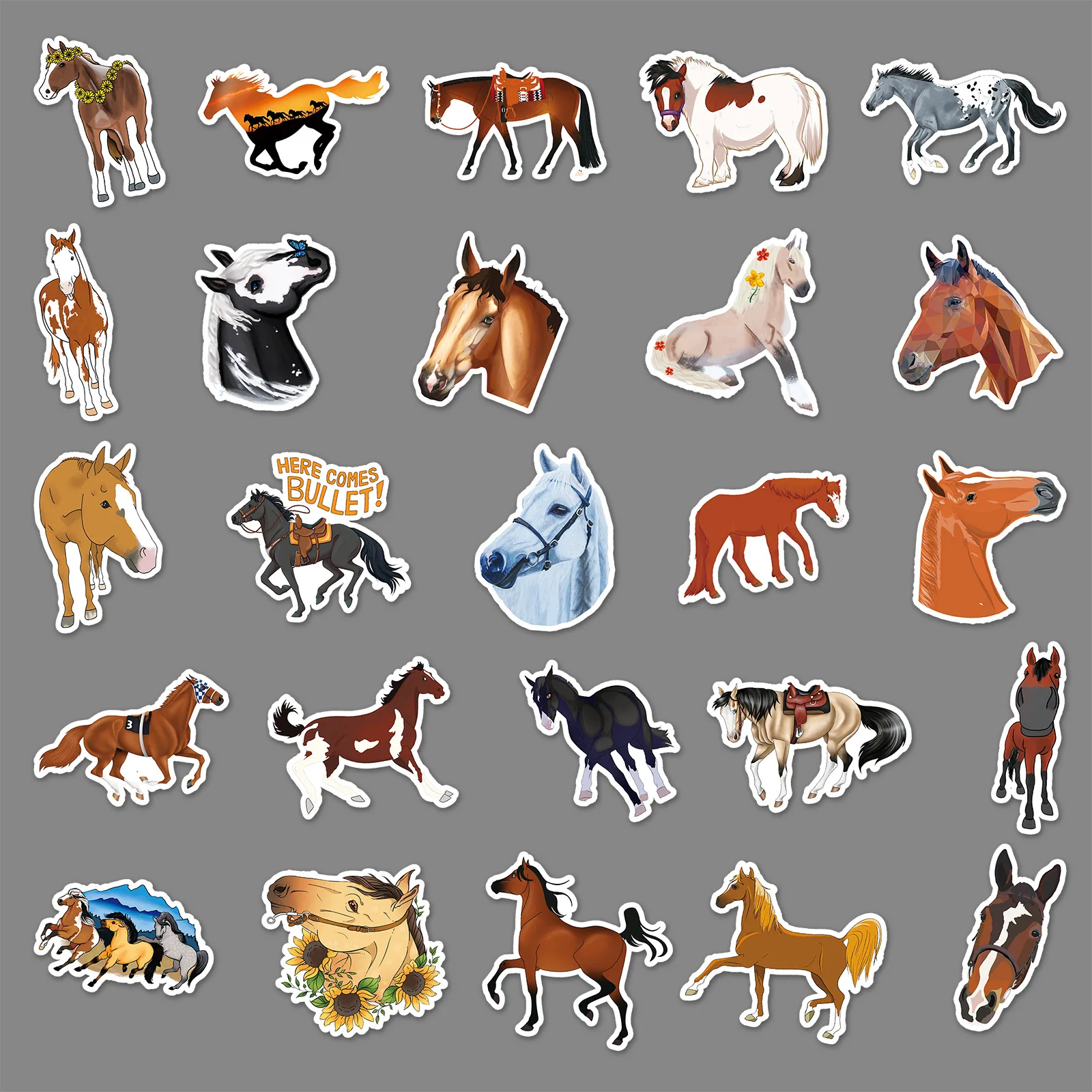 10/30/50PCS Trend New Cartoon Horse Graffiti Helmet Refrigerator Animal DIY  Mobile Phone Suitcase Sticker Waterproof Wholesale