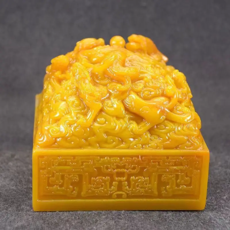 Shoushan Stone Dragon Seal Imperial Jade Stamp Calligraphy Art Decor Figurine