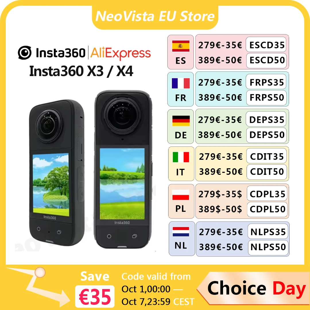 【Envío desde la UE】Insta360 X3/X4 -Cámara de acción 360 resistente al agua con sensores de 1/2" 48MP, vídeo HDR activo 5.7K 360, foto de 72MP 360