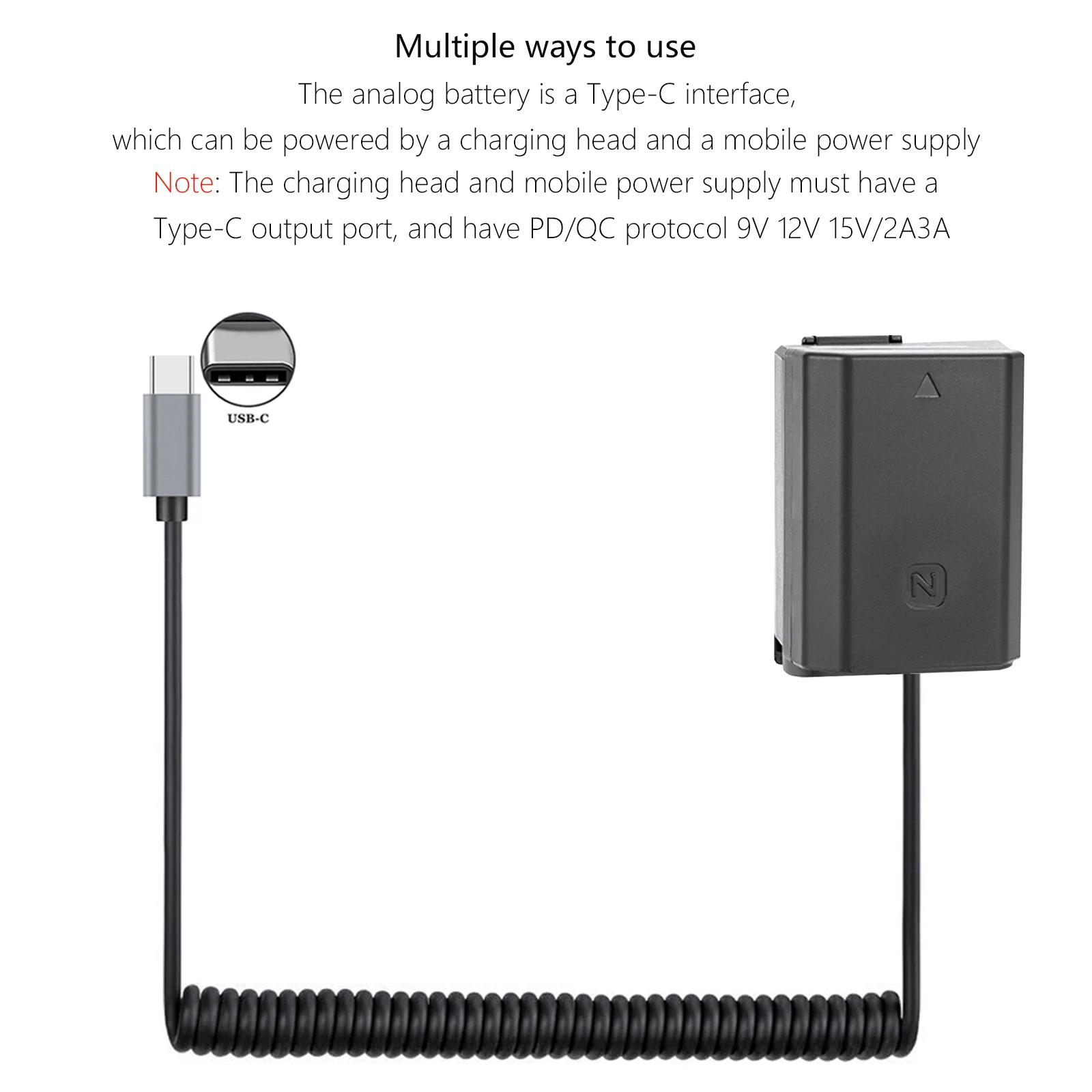 Type-C/USB-C To NP-FZ100 Dummy Battery DC Power AC Adapter for Sony ILME-FX3 A6600 A7M3 A7M3K A7RM3 A7RM4 A9 A9M2 A7M3 Camera