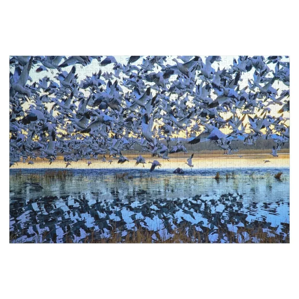 Grand Finale Schneegänse Bosque Del Apache National Wildlife Refuge NM Puzzle, individuelles Holzpuzzle für Erwachsene