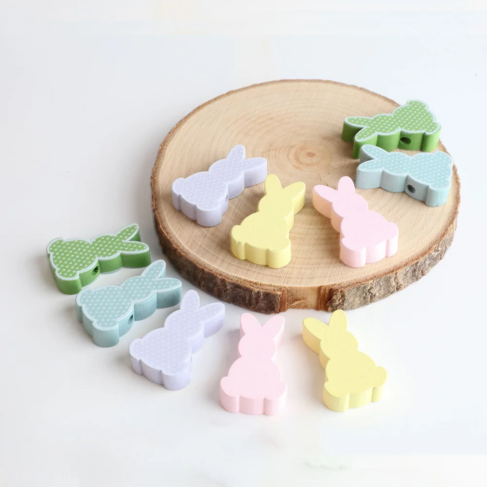 

24Pcs Bunny Shaped Wooden Beads Pre-Drilled Holes Easy to String DIY Jewelry Decoration Craft Projects for Adults and Kids