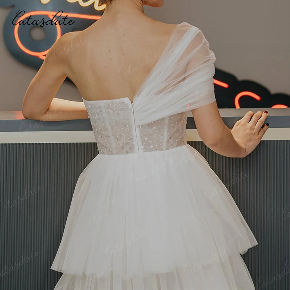 Sukienka wieczorowa Catasdate A Line, wielowarstwowa, bez ramiączek, sukienki dla gości weselnych dla kobiet, vestidos de fiesta, szyte na miarę