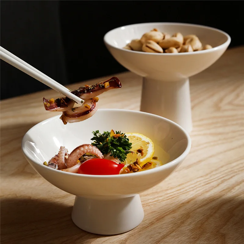 

Ceramic fruit platter Palace serving dishes bowl Simple high footed bowl Restaurant Tea Plate Creative minimalist ice cream cup