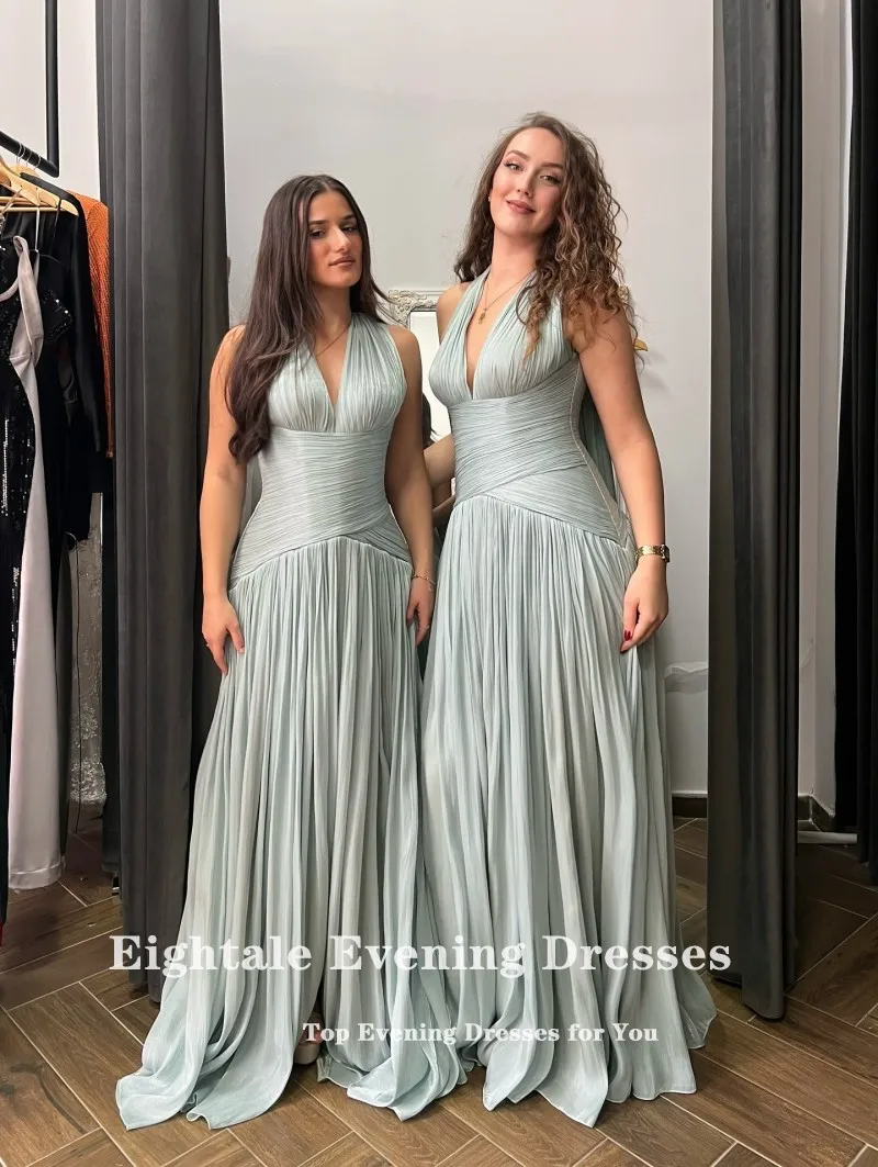 Eightale Evening Dresses V-Neck Pleats Floor Length Customized Floor Length Crepe V-Neck Prom Party Gown Vestido De Fiesta image 2